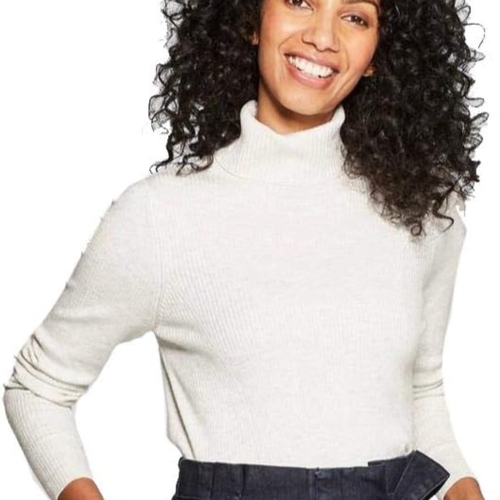 ribbed knit sweater mock-neck long sleeve cream A New Day